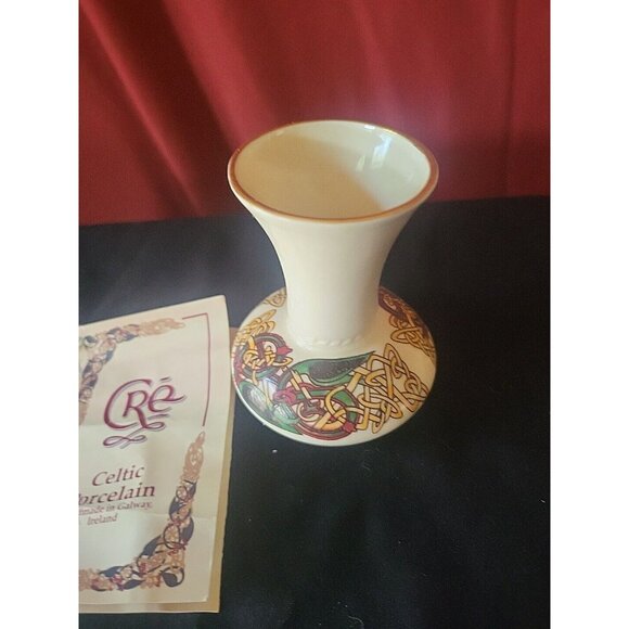 CRE Irish Porcelain 4” Celtic Bud Vase Galway Signed J McCaul Vintage 3 3/4” - Picture 7 of 9